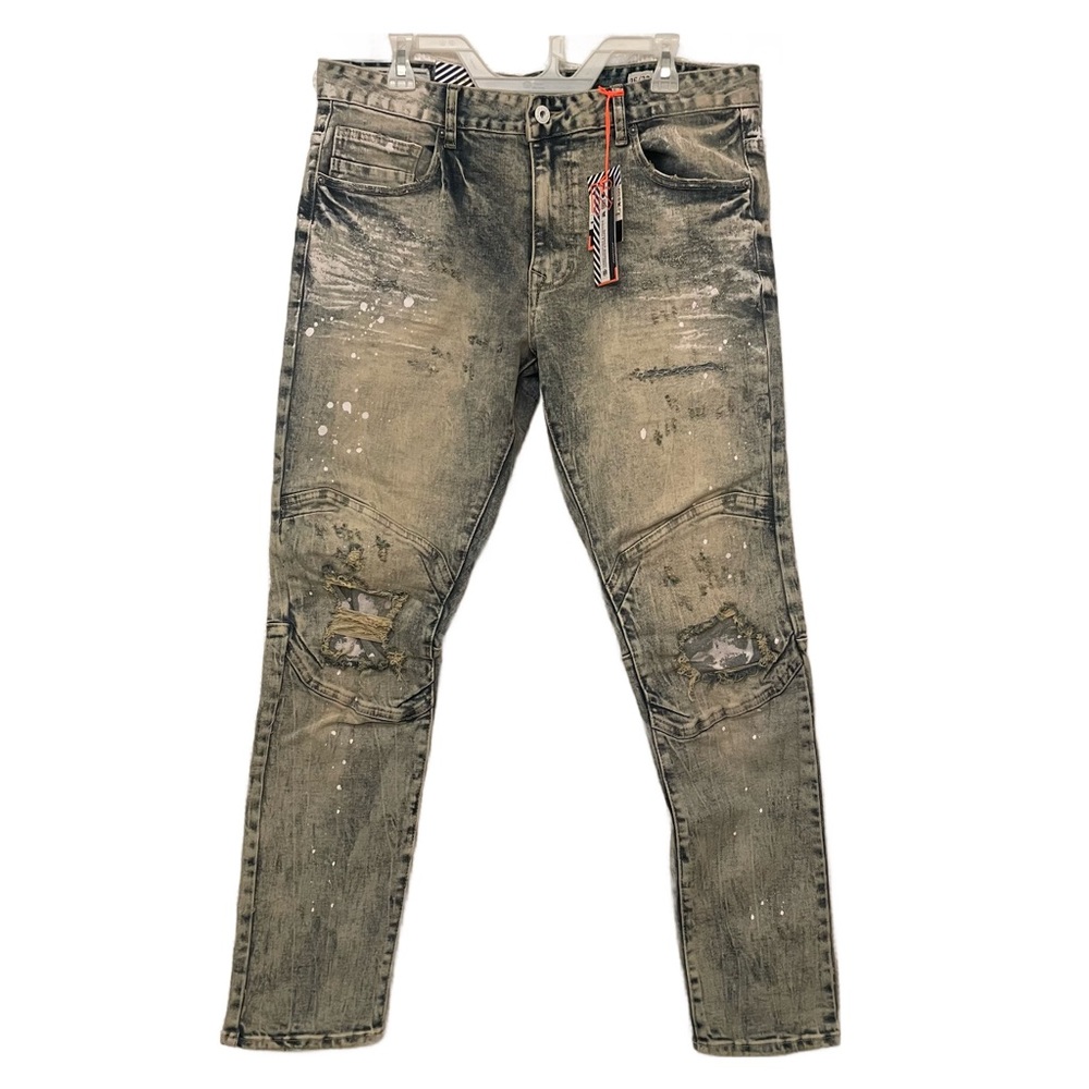 Smoke Rise Denim Rip Repair Distressed Jeans Mens Size 36x32 Streetwear Grunge